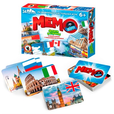 Настольная игра Фото-мемо Флаги и страны 34 карточки 04611 - фото 69945069