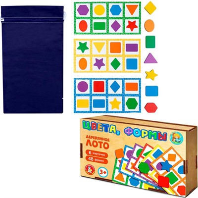 Лото с деревянными фишками Цвета и формы 04567 - фото 69946135