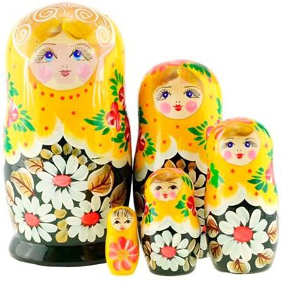 Деревянная Матрешка средняя - желто-зеленая ромашки MS0503kruV-09 - фото 69946291