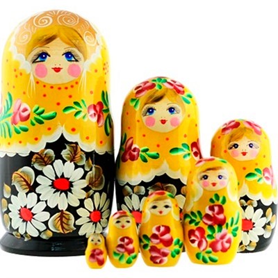 Деревянная Матрешка 7 мест желто-зеленая ромашки MS07kruV-06 - фото 69946295