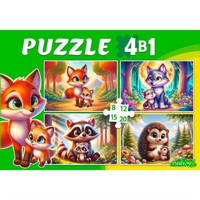 Пазл 4 в 1 Лесные зверушки 8, 12, 15, 20 эл. П-3413 - фото 69946509