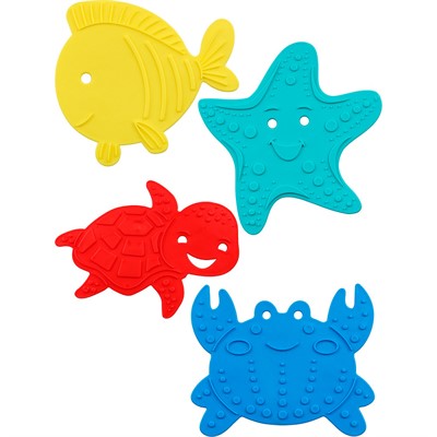 Набор антискользящих мини-ковриков на присосках "Морские жители" 4 шт. Яркие КВ-4996 - фото 69946512