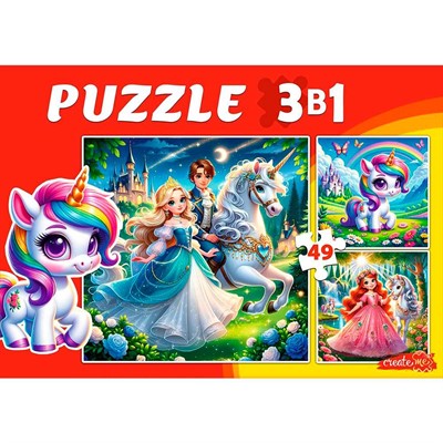 Пазл 3 в 1 Принцессы и единороги 3 картинки по 49 эл. П-3464 - фото 69946521