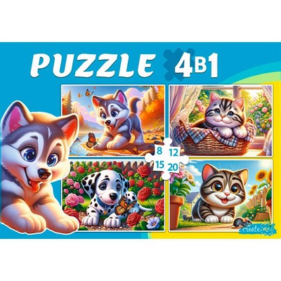 Пазл 4 в 1 Пушистые друзья 8, 12, 15, 20 эл. П-3415 - фото 69946525
