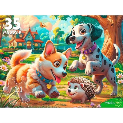 Пазл 35 Щенки и ежик Ф35-3429 - фото 69946531