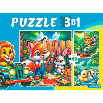 Пазл 3 в 1 Приключение животных 3 картинки по 49 эл. П-3459 - фото 69946535