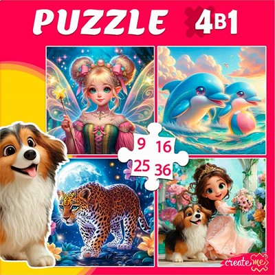 Пазл 4 в 1 Яркие пазлы для девочек 9,16, 25, 36 эл. П-3419 - фото 69946536
