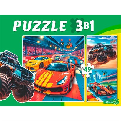 Пазл 3 в 1 Дрифт машинки 3 картинки по 49 эл. П-3457 - фото 69946542