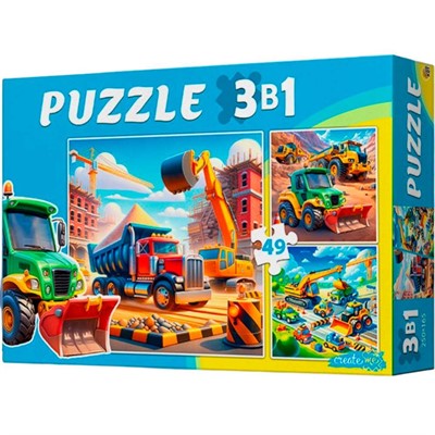 Пазл 3 в 1 Стройка 3 картинки по 49 эл. П-3456 - фото 69946613