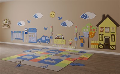 Развивающая настенно-напольная панель мобильная "ПДД" макси, комплект с ковриком - фото 69977194