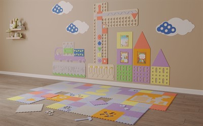 Развивающая настенно-напольная панель мобильная "Инженерия и логика" макси, комплект с ковриком - фото 69977212