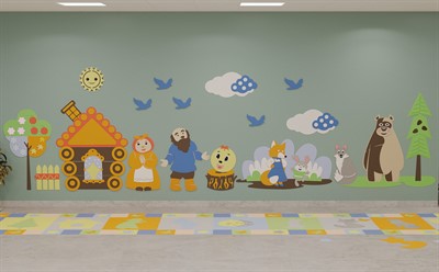 Развивающая настено-напольная панель мобильная "Серия сказки: Колобок", комплект с ковриком - фото 69977358