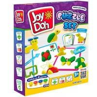 Набор для творчества Масса для лепки Joy Doh, набор PUZZLE SET - ПАЗЛЫ, 10 карточек с трафаретам, 13 форм и аксессуаров, 4 баночки с тестом, (4 x 50 г.) PUZZ-200 pot