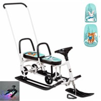 Снегокат 507 высокий SNOWKAT TWINS BABY Wheel для двоих, с 2 склад спинк. П-обр толкат. колёса с подсветкой Лисенок Flash