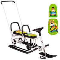 Снегокат 507 высокий SNOWKAT TWINS BABY Wheel для двоих, с 2 склад спинк. П-обр толкат. колёса Мишка