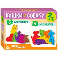 Деревянный пазл 2в1 Кошки и собаки IQ step 69001 Степ /44/
