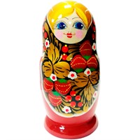 Деревянная Матрешка 5 в 1 средняя Ягодки, Эскиз 21, Клубничка с золотыми листьями М05140221
