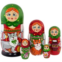 Дер. Матрешка средняя  5 мест Сударушка с котом MS0503vz-06