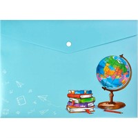 Папка для тетрадей на кнопке 1 отделение Глобус с книгами 64121
