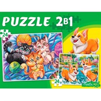 Пазл 24 и 24 эл. МАКСИ 2 в 1 Котята+Щенки №1 П24-7247