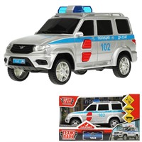 Модель PATRIOTBLACK-15PLPOL-SL UAZ ПАТРИОТ ПОЛИЦИЯ 15,5 см,  2 кн, инер, сереб Технопарк в кор.