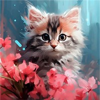 Набор для творчества Роспись по холсту с красками 30х30 см "Малыши" Котёнок в цветах Х-6331
