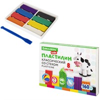 Пластилин 8цв KIDS 160гр. со стеком 106501 BRAUBERG