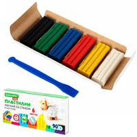 Пластилин 6цв мягкий восковой 90г. KIDS со стеком106493 BRAUBERG