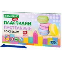 Пластилин 22 цв пастельные цвета BRAUBERG KIDS 330 грамм, стек, 106682