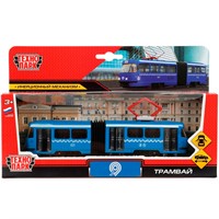 Модель SB-18-01-BL-WB(NO IC).23 ТРАМВАЙ с гармошкой, 19 см Технопарк  в коробке /48/