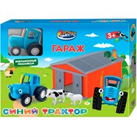 Модель PF-BLUETRACTOR-SET-WOD Синий Трактор Гараж с коровой и овцой Технопарк в кор.
