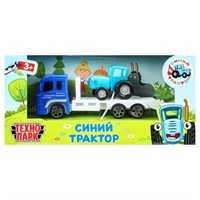 Модель BLUTRA-7-AUTO синий трактор с автоперевозчиком 7,5 см, синий Технопарк в кор.