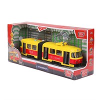 Модель TRAMOLDRUB-30PL пластик свет-звук трамвай с резинкой 30см, 4кноп, двер, желт Технопарк в кор.
