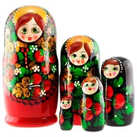 Деревянная Матрешка 5 мест большая - зеленоглазая ягоды клубники MS0504a-asta-01