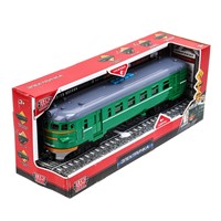 Модель COMTRAIN-30Pпластик свет-звук ЭЛЕКТРИЧКА 30 см, 4 кнопки,инерц,зелен с белым Технопарк в кор.