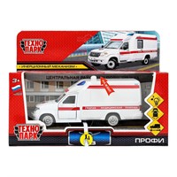 Модель PROFI-14SLAMB-WH свет-звук уаз профи скорая 14 см, двери, инерц, белый Технопарк в кор.