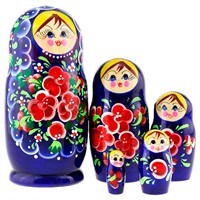 Деревянная Матрёшка цветочки синяя 5 шт MS0503rojP-14