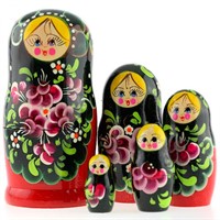 Деревянная Матрёшка темно-зеленый  сарафан бордовые цветы 5 шт MS0503rojP-06