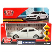 Модель POLO-12-WH VOLKSWAGEN POLO длина 12 см, двери, багаж, инерц, белый Технопарк  в коробке