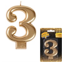 Свеча-цифра "3" Золотая 8 см 1502-2836