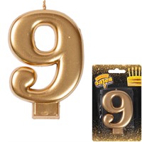 Свеча-цифра "9" Золотая 8 см 1502-2842