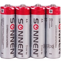 Элемент питания  SONNEN, АА (R6, 15А), солевые, пальчиковые 4 шт 451097