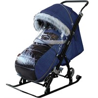 Санки коляска Galaxy NOVA Лён синий
