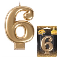 Свеча-цифра "6" Золотая 8 см 1502-2839