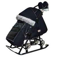 Санки коляска Galaxy Glory Gloss Лен темно-синий