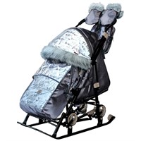 Санки коляска Galaxy Glory Gloss Сатин серо-коричневый + светоотражающая ткань