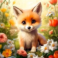 Набор для творчества Роспись по холсту с красками 30х30 см "Малыши" Лисёнок в цветах Х-6336