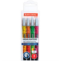 Набор текстовыделителей с прозрачным наконечником 4 цв. BRAUBERG Clear линия 1-5 мм 152426