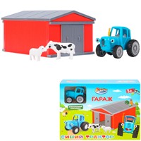 Модель PF-BLUETRACTOR-SET-WOD Синий Трактор Гараж с коровой и овцой Технопарк в кор.