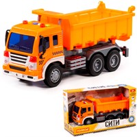 Автомобиль самосвал Сити инерц. свет, звук оранжевый в коробке 86235 П-Е /8/